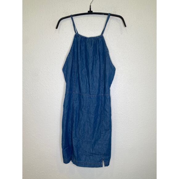 ASOS Dresses & Skirts - ASOS Lightweight Soft Denim Halter Slip Dress Criss Cross Straps EUC Sz 12 Mini